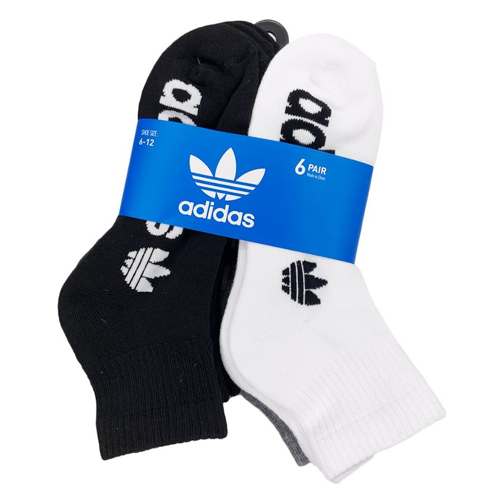NWT 6-PAIRS PACK ADIDAS MEN'S BLACK WHITE GRAY QUARTER CUT SOCKS SIZES 6-12